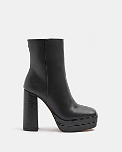 Black platform heeled ankle boots