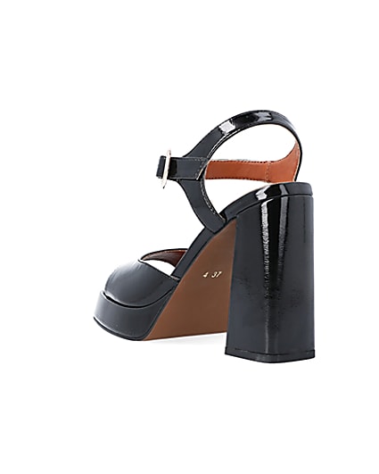 360 degree animation of product Black platform heeled sandals frame-7