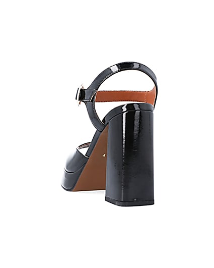 360 degree animation of product Black platform heeled sandals frame-8