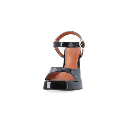 360 degree animation of product Black platform heeled sandals frame-22
