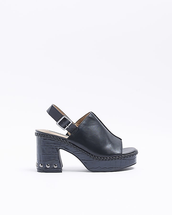 Black platform heeled sandals