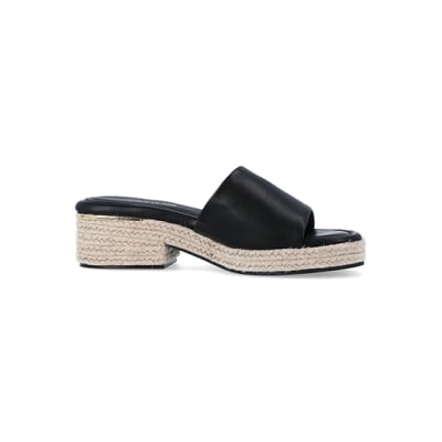 360 degree animation of product Black platform mule sandals frame-16