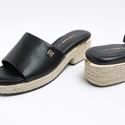 Black platform mule sandals