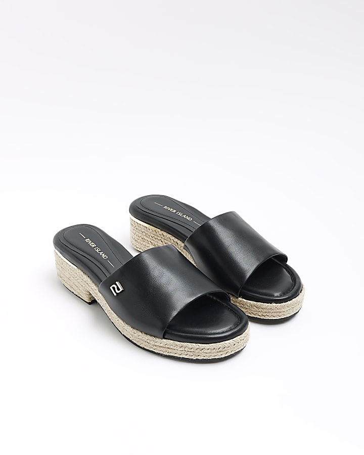 Black platform mule sandals