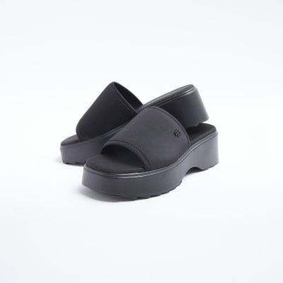 Black platform slides | River Island