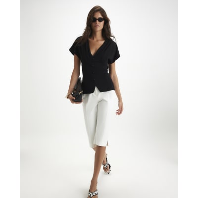 Pleat Shoulder Button Front Top
