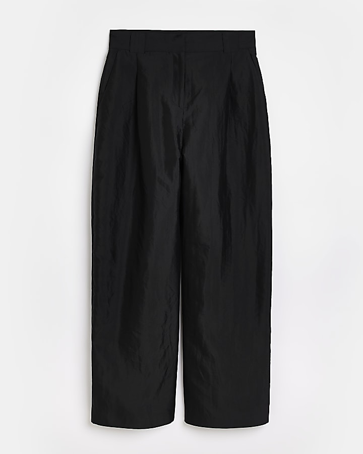 Black pleat wide leg trousers