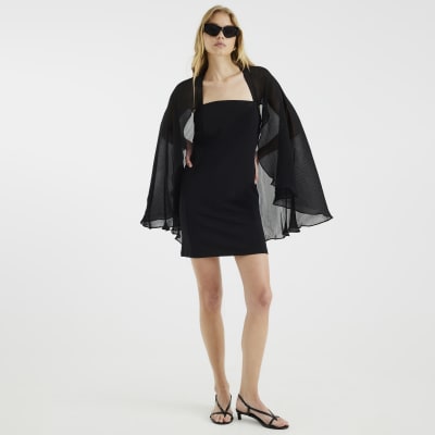 Black Pleated Cape Mini Dress