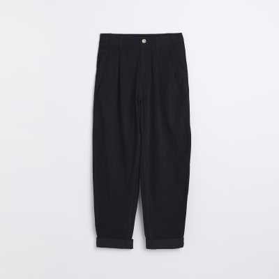 Black pleated chino trousers