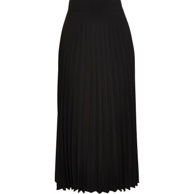 Black pleated midi skirt River Island