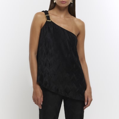 Black pleated one shoulder top