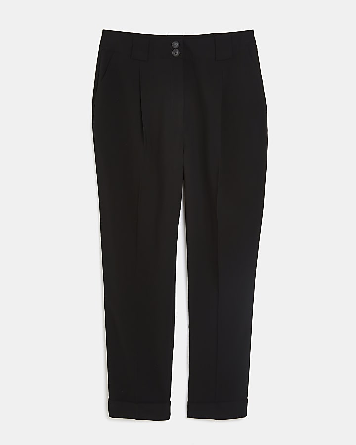 Black pleated straight leg trousers