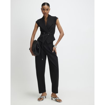 Black Pleated Tapered Trousers