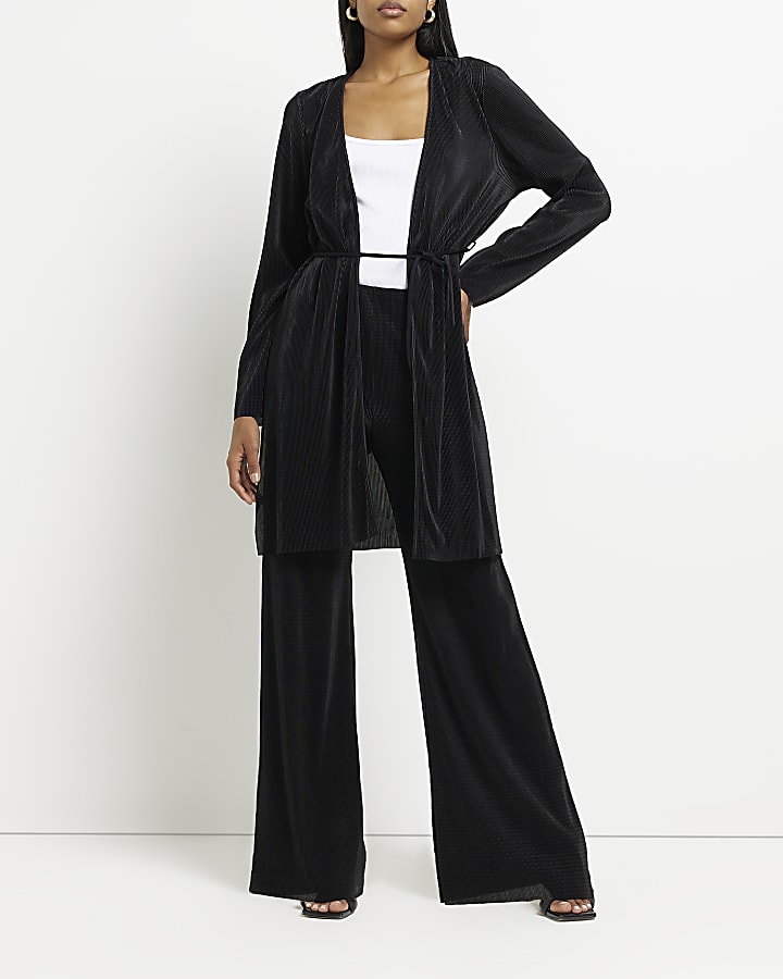 Black plisse flared trousers