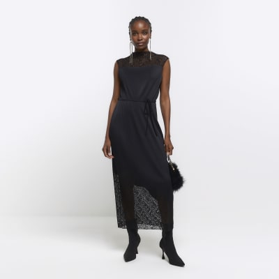 Floral Splicing Lace Slip Midi Dress