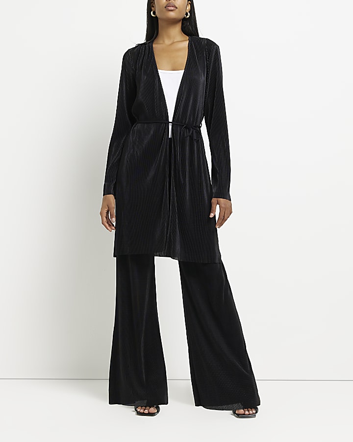 Black plisse longline cardigan