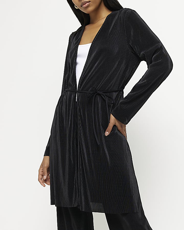 Black plisse longline cardigan