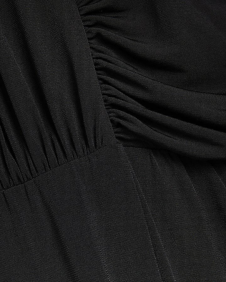 Black plunge long sleeve jumpsuit