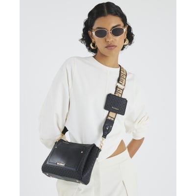 Black Pocket Front RI Monogram Cross Body Bag
