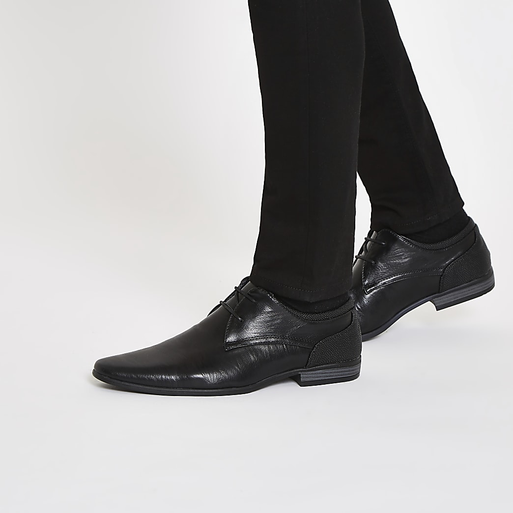 Black pointed formal lace up shoes | River Island