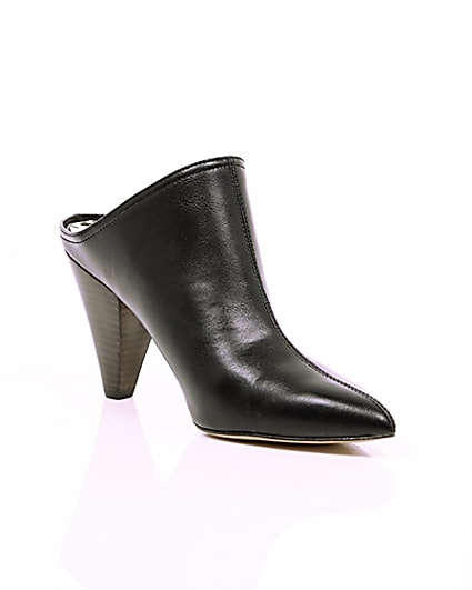 360 degree animation of product Black pointed toe cone heel mules frame-7