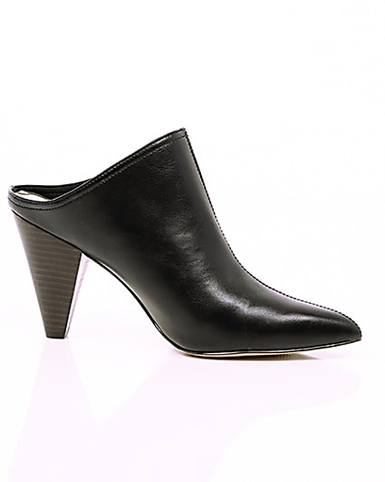 360 degree animation of product Black pointed toe cone heel mules frame-9