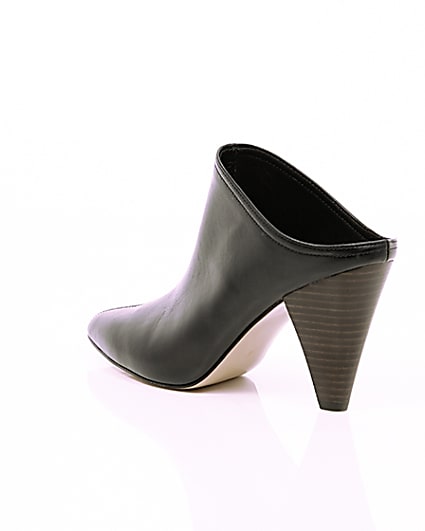 360 degree animation of product Black pointed toe cone heel mules frame-19
