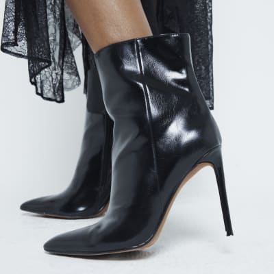 Black Pointed Toe Heeled Boots River Island