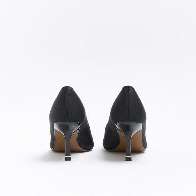 Black pointed toe heeled court shoes