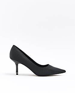 Black pointed toe heeled court shoes