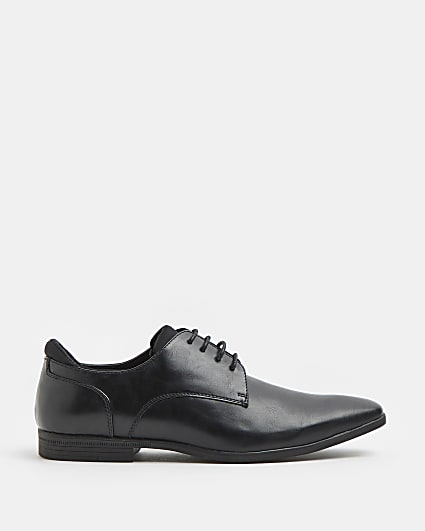 Black pointed toe lace up derby shoes