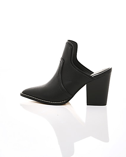 360 degree animation of product Black pointed toe western mules frame-21