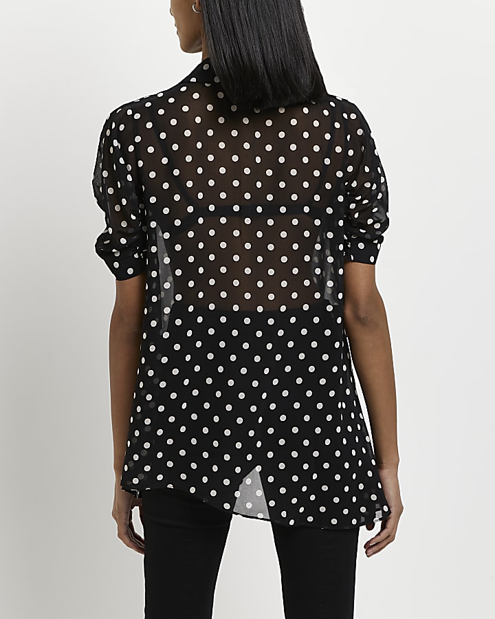 Black polka dot asymmetric shirt