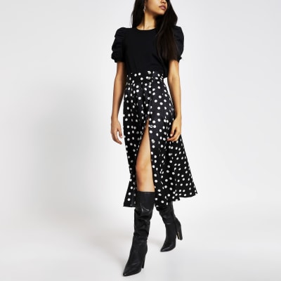 polka dot skirt black