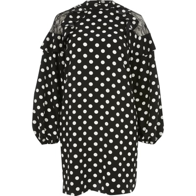 river island swing dress with high neck in polka dot