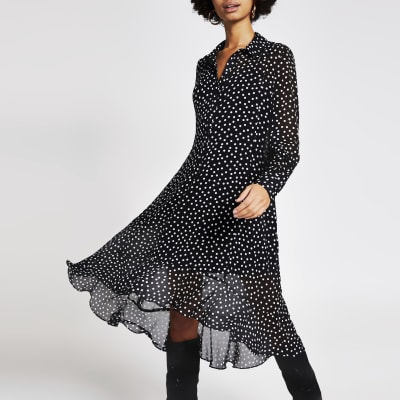 river island swing dress with high neck in polka dot