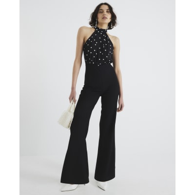 Black Polka Dot Halter Neck Jumpsuit