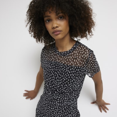 Polka dot mesh shirt dress sale