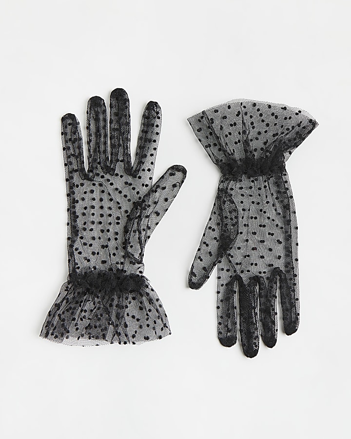 Black polka dot mesh gloves