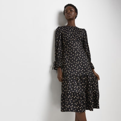 Black polka dot midi dress | River Island