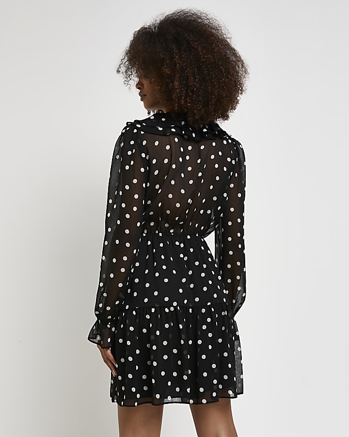 Black polka dot skater mini dress