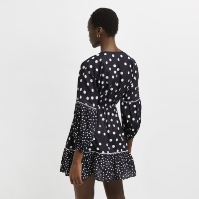 Black polka dot smock mini dress