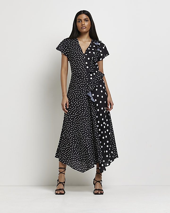 Black polka dot swing maxi dress