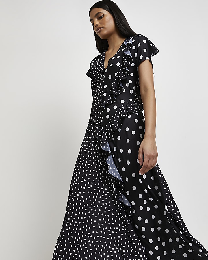 Black polka dot swing maxi dress