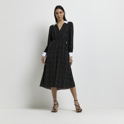 river island blue belted spot dress