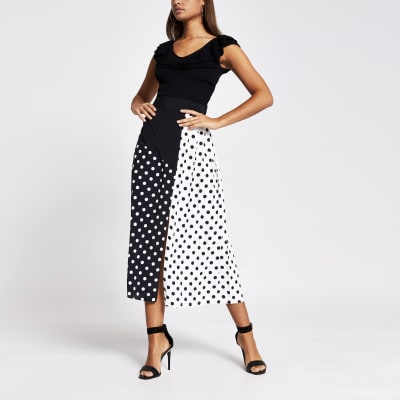 river island wrap playsuit in spot print
