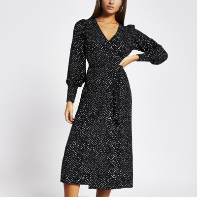 river island wrap midi dress stone