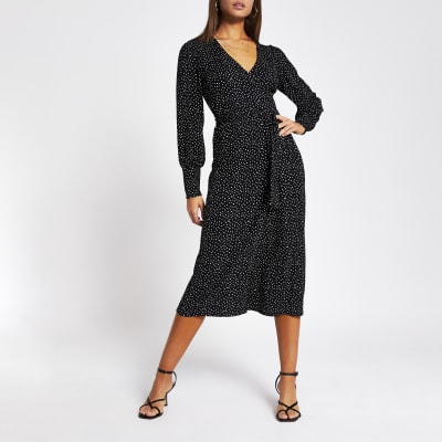 river island wrap midi dress stone