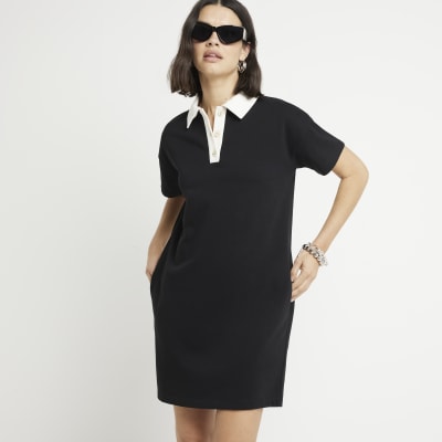 River Island Womens Black Polo T-Shirt Mini Dress