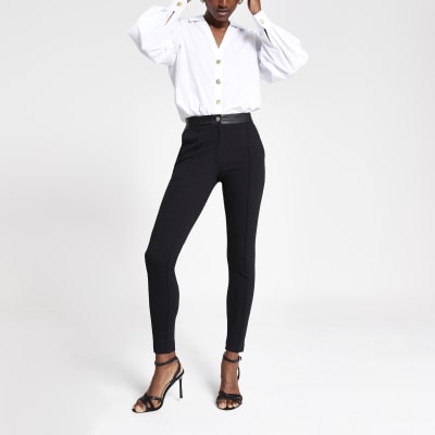 Black ponte skinny trousers | River Island